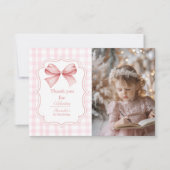 写真かわいいピンクボウコケット1歳の誕生日 サンキューカード (正面)