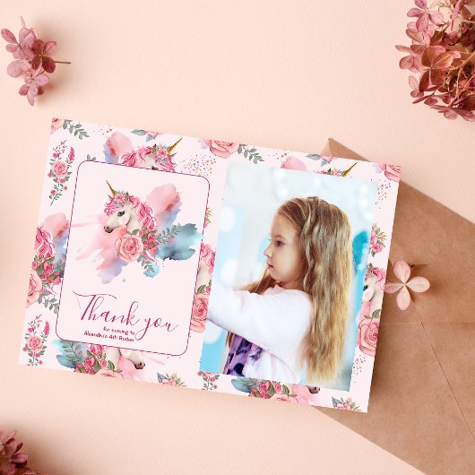 写真かわいいユニコーン虹の誕生日パーティー サンキューカード