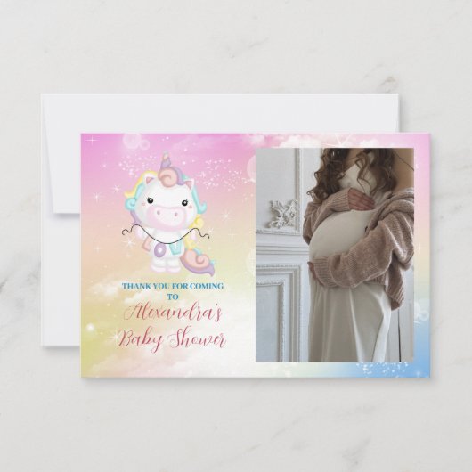 写真かわいいユニコーン虹の赤ちゃんシャワー サンキューカード (正面)