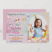 写真かわいい人魚の魔法の誕生日 招待状 (正面/裏面)