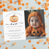 写真かわいい小さなかぼちゃの最初の誕生日パーティー 招待状