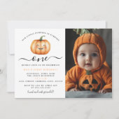 写真かわいい小さなかぼちゃの最初の誕生日パーティー 招待状 (正面)