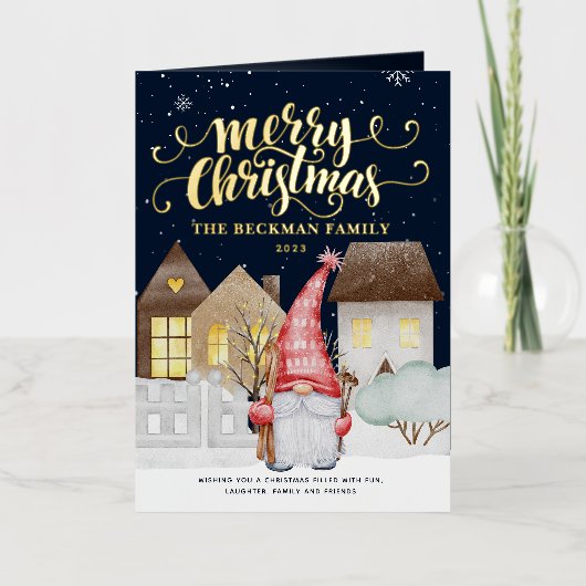 写真かわいい格言冬の雪メリークリスマス 箔シーズンカード (正面)