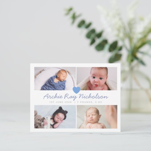 写真かわいい男の子の誕生発表カード ポストカード (スタンド正面)