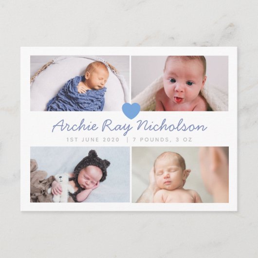 写真かわいい男の子の誕生発表カード ポストカード (正面)