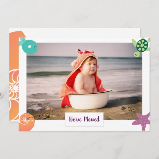 写真かわいい魚の引っ越しましたへビーチニューホーム 案内状 (正面/裏面)