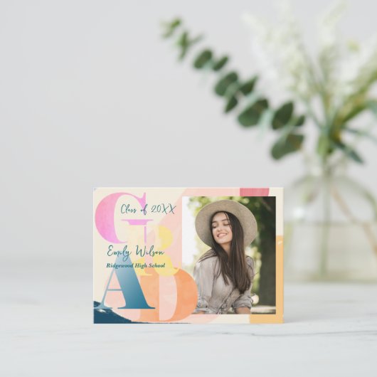 写真かわいい2025卒業パーティーミニ招待状 エンクロージャーカード (スタンド正面)