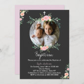 写真かわいらしフローラリースバプテスマ招待状 招待状 (正面/裏面)