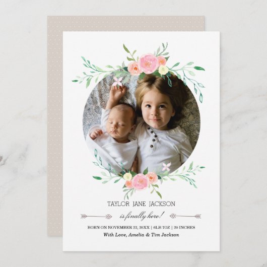 写真かわいらしフローラリース誕生発表 案内状 (正面/裏面)