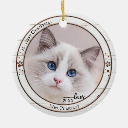 写真がかわいい猫のオーナメント 白い木製フレーム セラミックオーナメント (裏面)