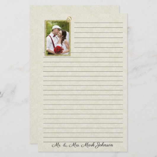 写真が並ぶクリーム・ダマスクの結婚式 便箋 (正面/裏面)