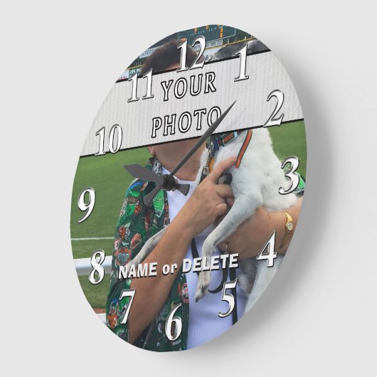 写真が付いているカスタマイズ時計および名前または削除 ラージ壁時計 (傾斜)