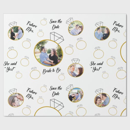 写真が付いているブライダルシャワーか婚約のギフト用包装紙 ラッピングペーパー (フラット)