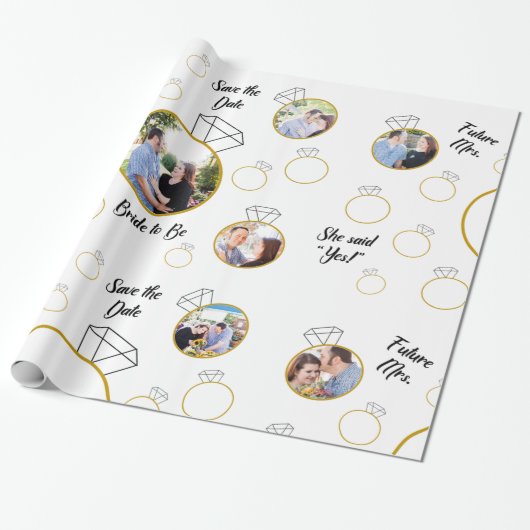 写真が付いているブライダルシャワーか婚約のギフト用包装紙 ラッピングペーパー (アンロールド)