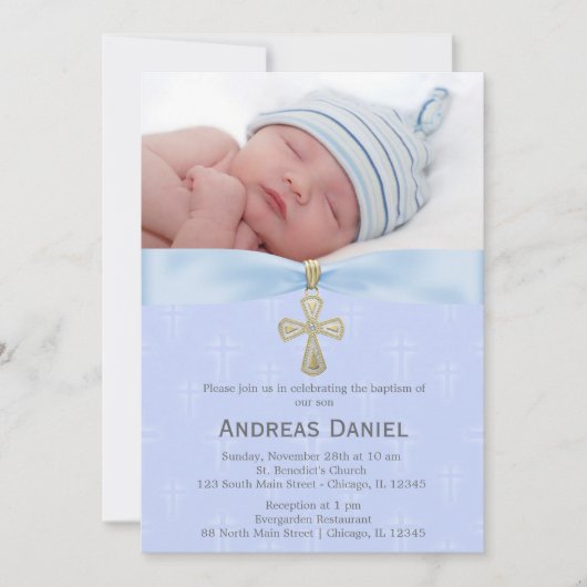 写真が付いている洗礼の青い十字 招待状 (正面)