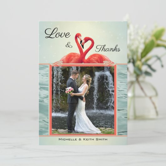 写真きらめくフラミ結婚ンゴサンキューカード セーブザデート (スタンド正面)