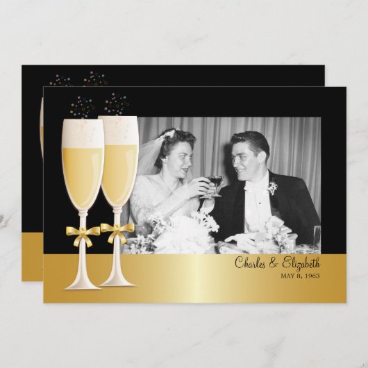 写真きらめく50周年記念結婚パーティー 招待状 (正面/裏面)