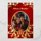 写真さくらんぼ中国の結婚の花 箔招待状 (正面)