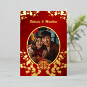 写真さくらんぼ中国の結婚の花 箔招待状 (立ち正面)