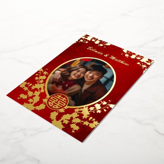 写真さくらんぼ中国の結婚の花 箔招待状 (回転した状態)