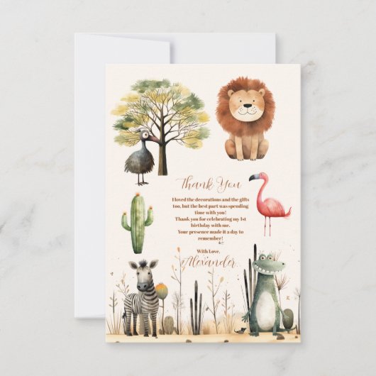 写真すべてのパーティー動物サファリ誕生日 サンキューカード (正面)