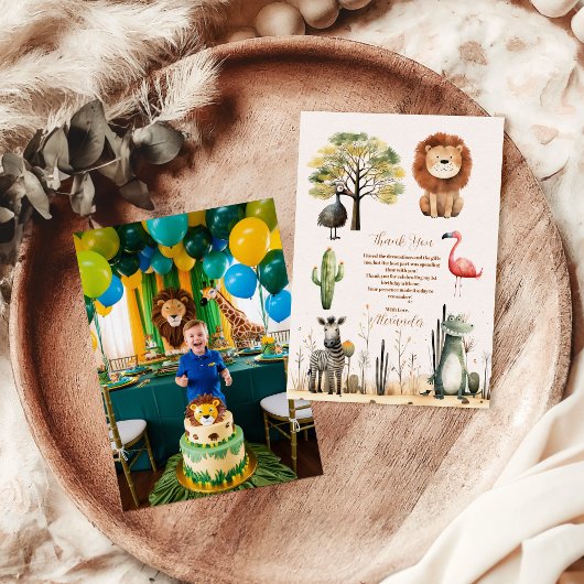 写真すべてのパーティー動物サファリ誕生日 サンキューカード