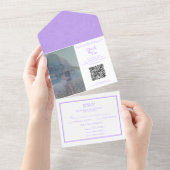 写真すべて1つの薄紫結婚式招待状QRコード オールインワン招待状 (貼ってはがせる)