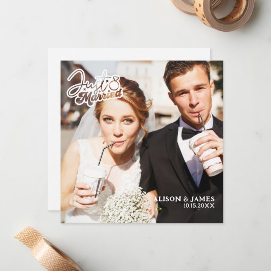 写真たった今結婚しました結婚の発表感謝 ノートカード (正面/裏面インサイチュ)