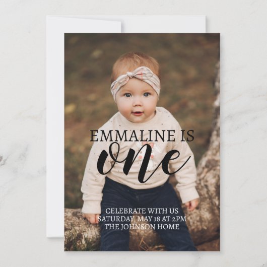 写真でお知らせする1歳の誕生日案内 ダウンロード 招待状 (正面)