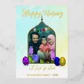 写真でハッピー ノーローズ パステル ミント フラワー カラフル イースターエッグ 箔シーズンカード (正面)