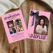 写真でピンクと黒の弓を卒業 招待状