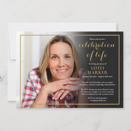 写真で紐解く 命の祝祭 葬儀 ゴールド スクリプト 招待状 (正面)