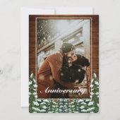 写真で見る雪の木と森のピンのウェディングアニバーサリー 招待状 (正面)