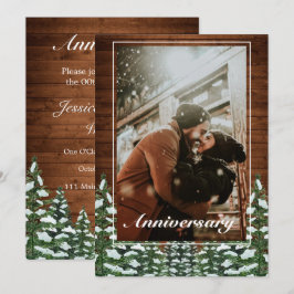 写真で見る雪の木と森のピンのウェディングアニバーサリー 招待状