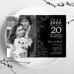 写真で20周年を迎える白黒 招待状<br><div class="desc">写真と驚きの20周年記念 – 白黒フローラ招待状。デザインモダンは植物概要スケッチのアクセントとタイポグラフィスクリプトフォントを特徴とする。シンプルトレンディー招待状カードはスタイリッシュの記念結婚お祝いに最適。結婚カスタマイズの何年も反映できる。印刷されたZazzle招待状または即時ダウンロードのデジタル印刷可能なテンプレート。</div>