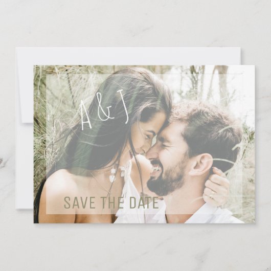 写真でSave the date ウェディングサイトのQRコード  招待状 (正面)