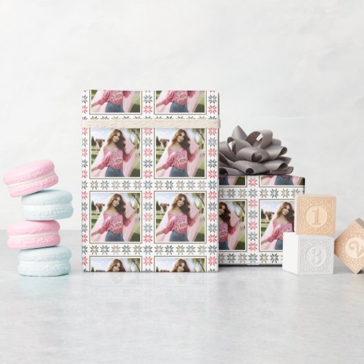 写真とお洒落ホリパーソナライズされたー・ポインセチア ラッピングペーパー (ベビーシャワー)