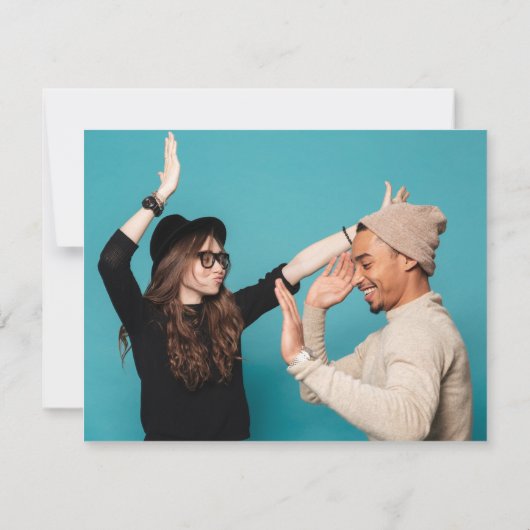 写真とお酒のユーモアたっぷり Save the Date セーブザデート (裏面)