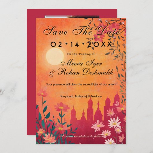 写真とともにサンセットセレ結婚ナーデ セーブザデート (正面/裏面)