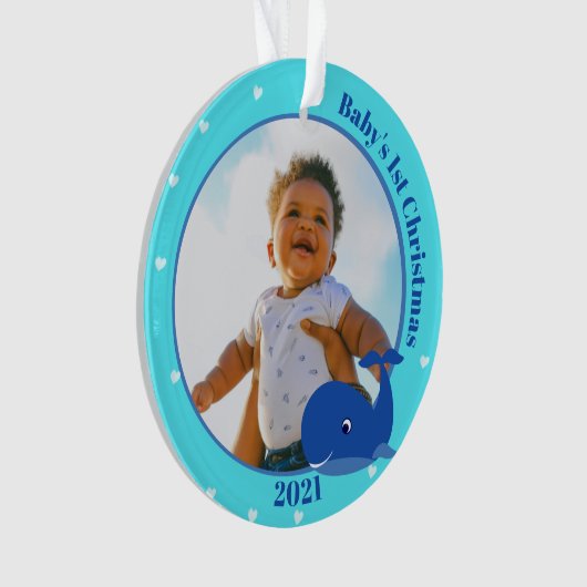 写真とのクジラのベビーの第1クリスマス オーナメント (正面)