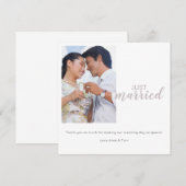 写真とのシンプルなたった今結婚しましたのサンキューカード サンキューカード (正面/裏面)