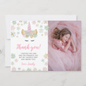 写真とのユニコーンの冬の誕生日のサンキューカード 招待状 (正面)