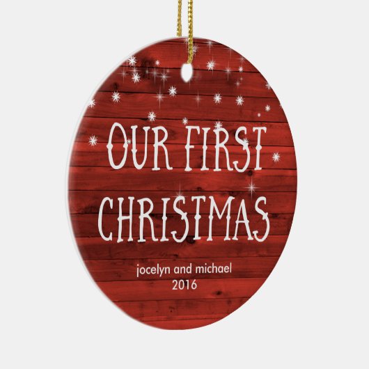 写真との最初結婚したなクリスマス|の素朴な赤 セラミックオーナメント (右)