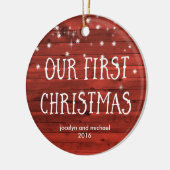 写真との最初結婚したなクリスマス|の素朴な赤 セラミックオーナメント (左)