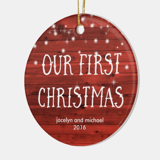 写真との最初結婚したなクリスマス|の素朴な赤 セラミックオーナメント (左)