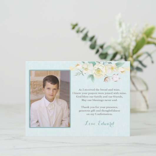 写真との男の子第1の聖餐式のサンキューカード サンキューカード (スタンド正面)