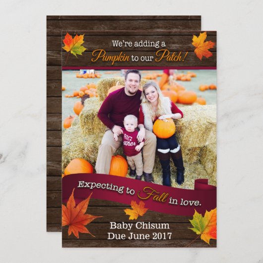 写真との秋の妊娠の発表 案内状 (正面/裏面)
