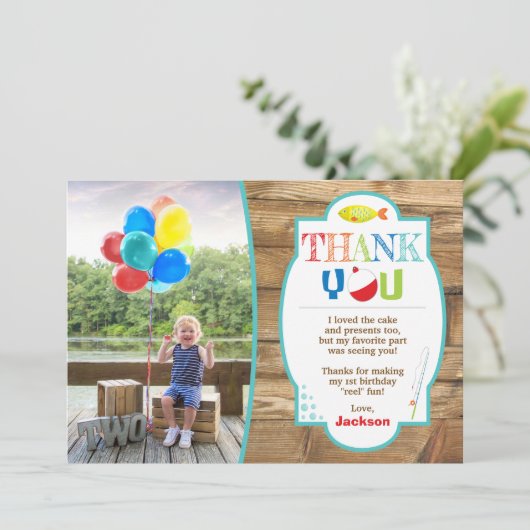 写真との魚釣りの誕生日のサンキューカード 招待状 (スタンド正面)
