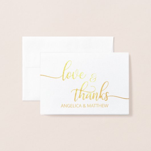 写真との|を結婚する実質の金ゴールドホイルの愛及び感謝 箔カード (封筒付き正面)