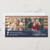 写真とアメリカ国旗の愛国的軍隊テーマ シーズンカード (正面)